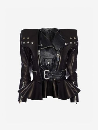 alexander mcqueen cropped leather peplum biker jacket