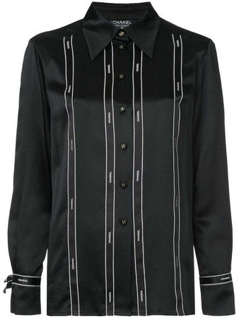 Chanel Pre-Owned logo ribbon-tape fitted shirt - Black