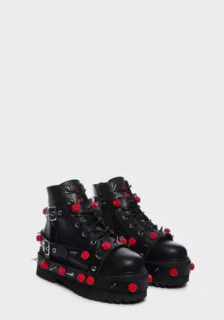 Y.R.U. Rose Bondage Platform Boots - Black/Red – Dolls Kill