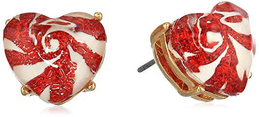 Betsey Johnson Peppermint Heart Stud Earrings, Red, One Size: Clothing