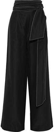 Cher Belted Cotton And Silk-blend Wide-leg Pants