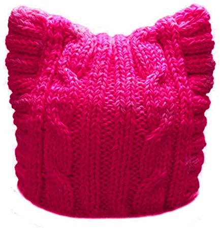 BIBITIME Handmade Knit Pussycat Hat Women's March Parade Cap Cat Ears Beanie (Adult-Rose, Reference) at Amazon Women’s Clothing store