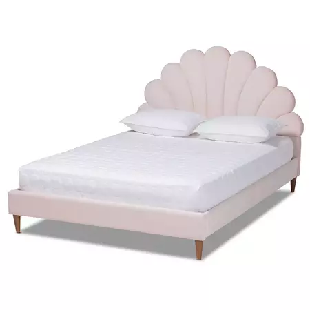 Queen Odille Velvet Seashell Shaped Platform Bed Light Pink/walnut - Baxton Studio : Target