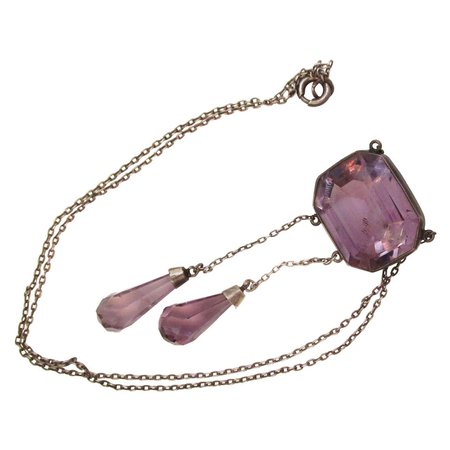 Edwardian Austrian Sterling Silver and Amethyst Negligee Necklace with Briolette For Sale at 1stDibs