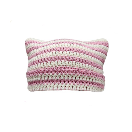 Pink And Ehite Striped Beanie