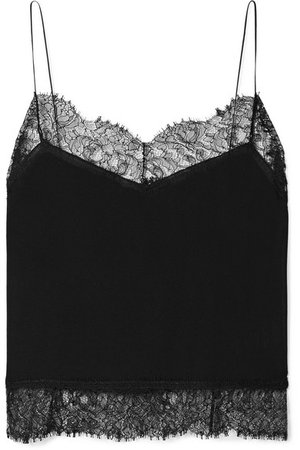 Saint Laurent | Lace-trimmed silk-georgette camisole | NET-A-PORTER.COM