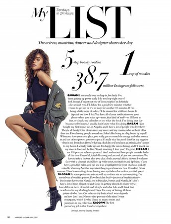 Zendaya Media sur Twitter : "My List - 24 Hours with Zendaya | Harper's Bazaar April '17… "