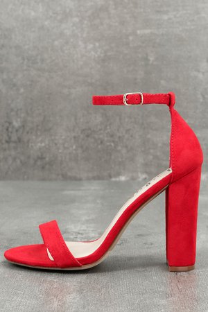 Sexy Red Suede Heels - Ankle Strap Heels - Single Sole Heels