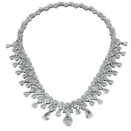 David Rosenberg Platinum 96 Carats Pear and Round Shape Diamond Tiara Necklace | $800,000