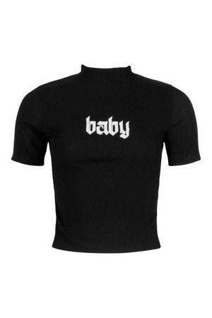 Baby Print Ribbed High Neck Top | boohoo black