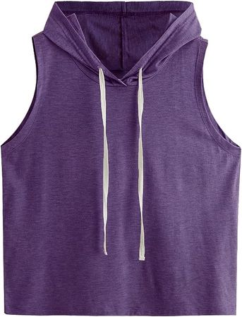 SweatyRocks Women's Summer Sleeveless Hooded Tank Top T-Shirt for Athletic Exercise Relaxed Breathable Plain Purple L at Amazon Women’s Clothing store