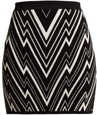Zigzag Knit Mini Skirt - Womens - Black White