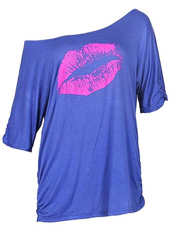 Amazon.com: Smile fish Women Casual Oversized Sexy Lips Print Off Shoulder T-Shirt: Clothing