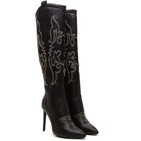 Black Pointed Cowgirl Heel Boots