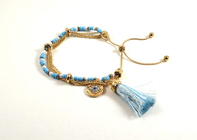 Light Blue and Gold Fringe Tassel Bracelet