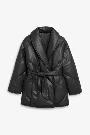 Faux leather coat - Black - Puffer jackets - Monki GB