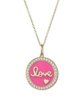 Sydney Evan Diamond, Pink Enamel & 14K Yellow Gold Love Medallion Pendant Necklace | SaksFifthAvenue
