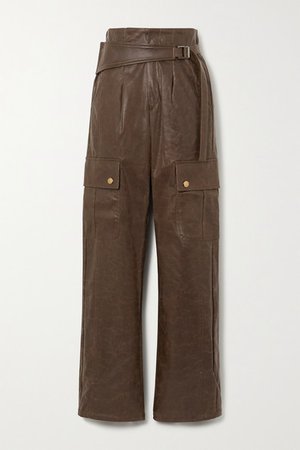 Katia Belted Vegan Leather Straight-leg Cargo Pants - Brown