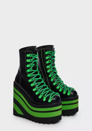 Club Exx Neon Green Stripe Platform Boots - Black – Dolls Kill
