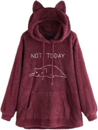 Bengbobar Womens Casual Fuzzy Baggy Hoodie Not Today Cute Cat Graphic Pullover Oversized Soft Fleece Long Sleeve Tops at Amazon Women’s Clothing store