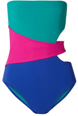 Marcella Cutout Color-block Swimsuit - Turquoise