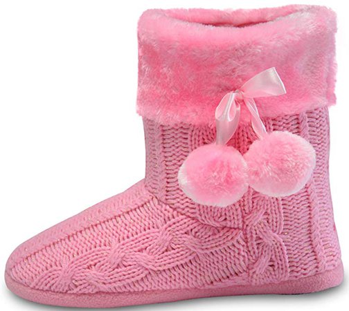 Amazon.com | AIREE FAIREE Slipper Boots for Women Booties Ladies Furry Boot Bootie Slippers House Faux Fur Knitted Boots (Small / 5-6 B(M) US, Light Pink) | Slippers