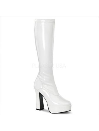 White latex calf high heel boots