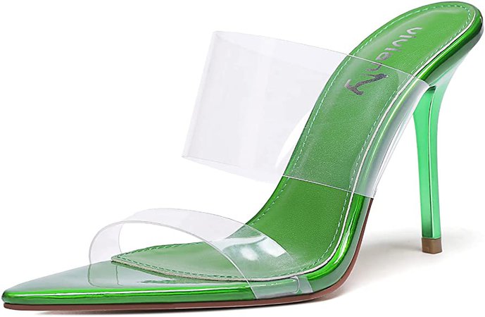 Amazon.com | vivianly Clear Pointed Toe Heels Sandals Stiletto Heels Transparent Strap Slides Party Shoes for Women size 8 | Shoes