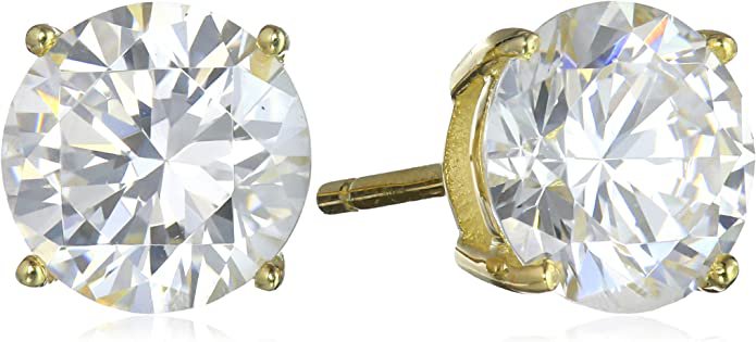 Amazon.com: Amazon Essentials Yellow Gold Plated Sterling Silver Round Cut Cubic Zirconia Stud Earrings (8mm) : Clothing, Shoes & Jewelry