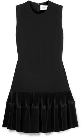 Victoria, Plissé-trimmed Crepe Mini Dress - Black