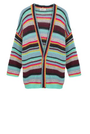 Turquoise, light blue and burgundy striped knitted cardigan - Essentiel Antwerp - French website