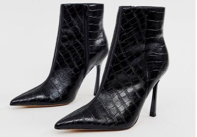 asos black leather alligator shoes ankle boots heel heels heeled crocodile