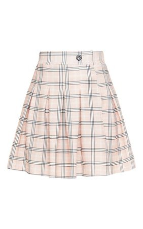 Pink Pleated Check Side Split Tennis Skirt