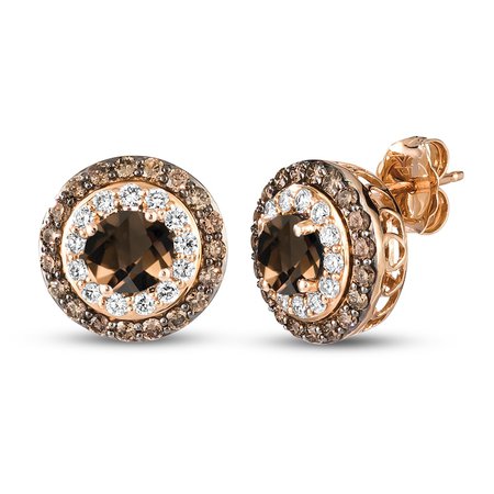 Le Vian Natural Smoky Quartz Earrings 7/8 ct tw Diamonds 14K Strawberry Gold | Jared