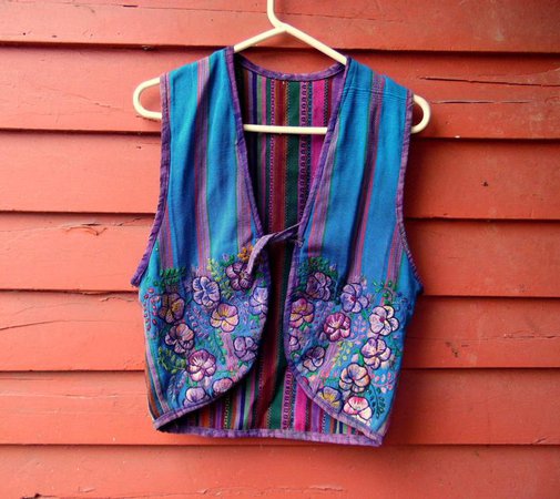 Vintage Blue Guatemalan Ikat Floral Embroidered Hippie Boho | Etsy