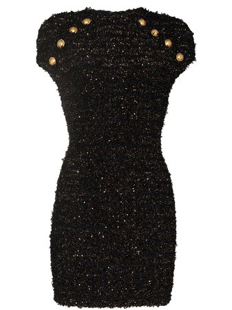 Balmain Tweed button-embellished Mini Dress - Farfetch