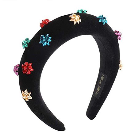 ANGLESJELL Christmas Headbands Holiday Gift Bow Paded Headband Festive Xams Hairband for Woemen Girls (Black-Gold) : Beauty