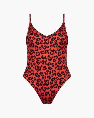 Leopard v-neck swimsuit red | les girls les boys