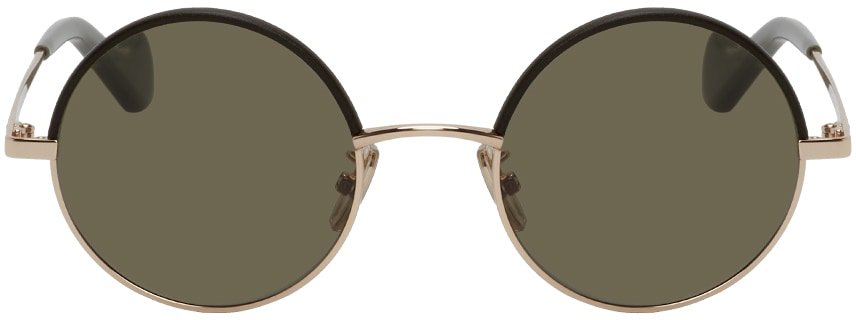 Loewe Gold & Khaki Leather Round Sunglasses