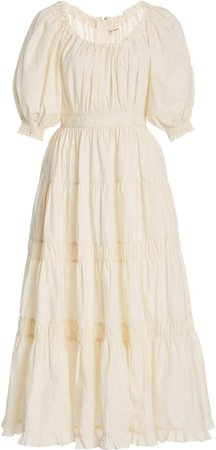 Colette Shirred Cotton Midi Dress