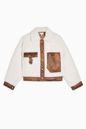 Cream Pocket Borg Jacket | Topshop