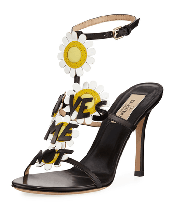 Valentino Loves Me Daisy High-Heel Leather Sandals In Nerobianco | ModeSens