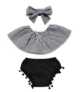 Baby Girl Pin Stripe PomPom Outfit – Little Duchess Chic Boutique