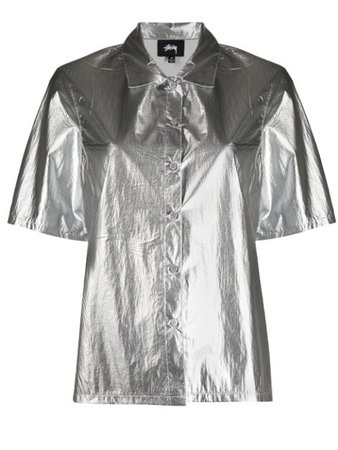 Stussy Metallized Short-Sleeved Shirt 211183 Silver | Farfetch
