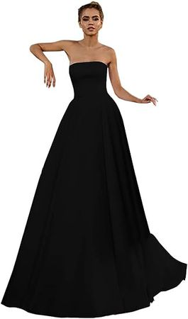 Yukale Women's Simple Prom Party Dresses Long Satin Strapless Wedding Guest Gowns at Amazon Women’s Clothing store