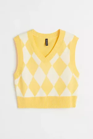 Jacquard-knit Sweater Vest - Yellow/argyle - Ladies | H&M US