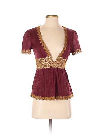 Catherine Malandrino 100% Cotton Floral Red Burgundy Short Sleeve Blouse Size 4 - 81% off | thredUP