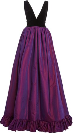 Costarellos Felicia Ruffle-Trimmed Cotton Velvet And Taffeta Gown