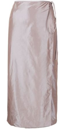 Rejina Pyo Adela light pink purple silk iridescent wrap midi skirt