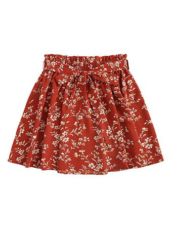 SheIn Women's Summer Floral Print Self Belted A Line Flared Skater Short Skirt at Amazon Women’s Clothing store